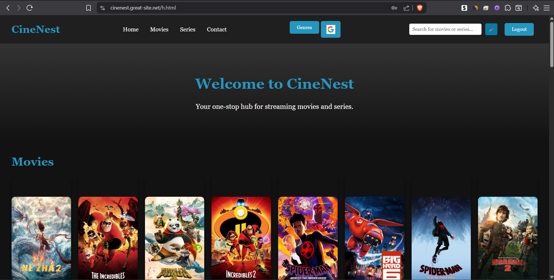 CineNest Streaming Website